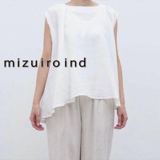 ミズイロインド(mizuiro ind)の【送料無料】mizuiroind リネンボートネックフレアプルオーバー ホワイト(Tシャツ(半袖/袖なし))