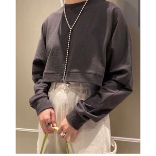 ユナイテッドアローズ(UNITED ARROWS)のチャコールグレー　ショート丈　スウェット　トレーナー　長袖　コットン天竺　秋冬(トレーナー/スウェット)