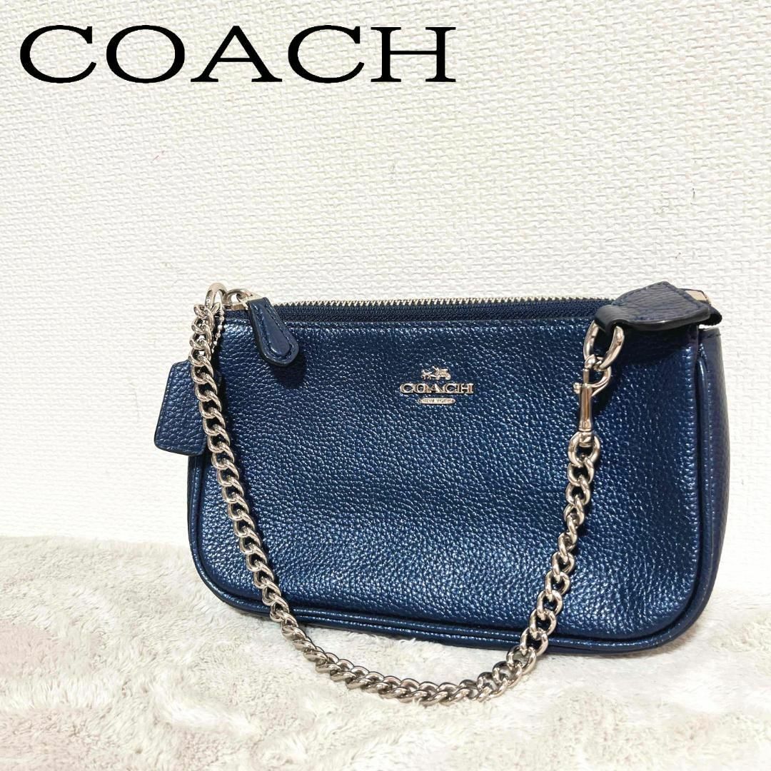 美品✨COACH コーチハンドバッグトートバッグ ブルーネイビー青紺-