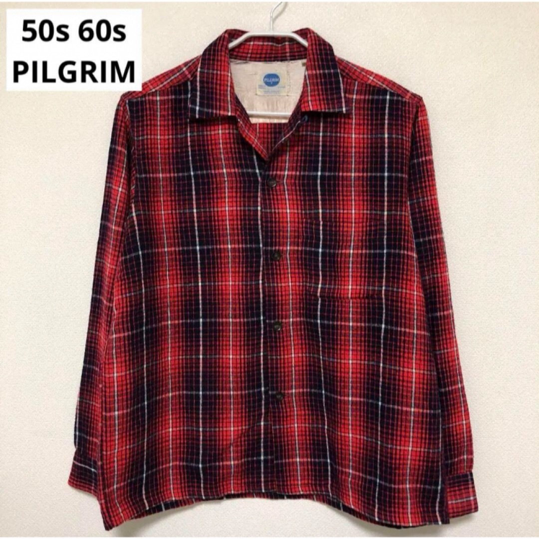 50s 60s PILGRIM オープンカラーシャツ オンブレチェック-