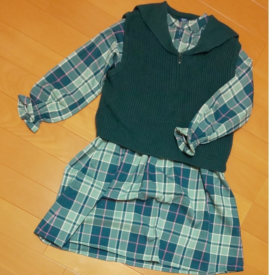 アナスイミニ 150 緑チェックワンピース-