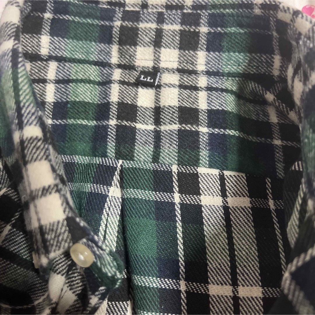 ボタンダウン　グリーン　チェック柄　長袖メンズシャツ　ＬＬ　ＸＬ　厚手　秋冬物 メンズのトップス(シャツ)の商品写真