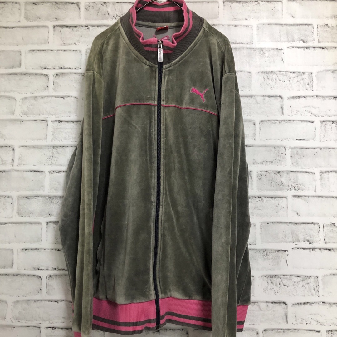 希少XL⭐️PUMA ベロアトラックジャケット プーマ刺繍ロゴ vintage
