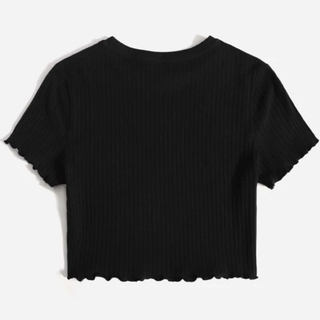 エイチアンドエム(H&M)のForever 21 クロップド フリル リブ トップス ブラック(Tシャツ(半袖/袖なし))