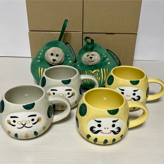 スターバックス(Starbucks)の【新品未使用】Starbucks マグだるま＆べアリスタ だるま☆6点セット☆(グラス/カップ)