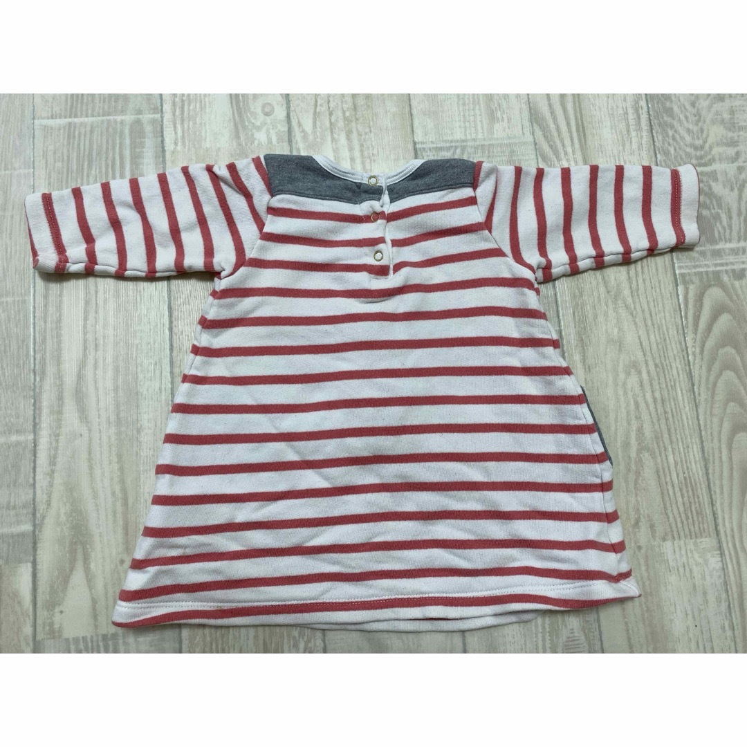 PETIT BATEAU(プチバトー)のプチバトー ワンピース ボーダー 6m 67cm スウェット 厚手 長袖 キッズ/ベビー/マタニティのベビー服(~85cm)(ワンピース)の商品写真