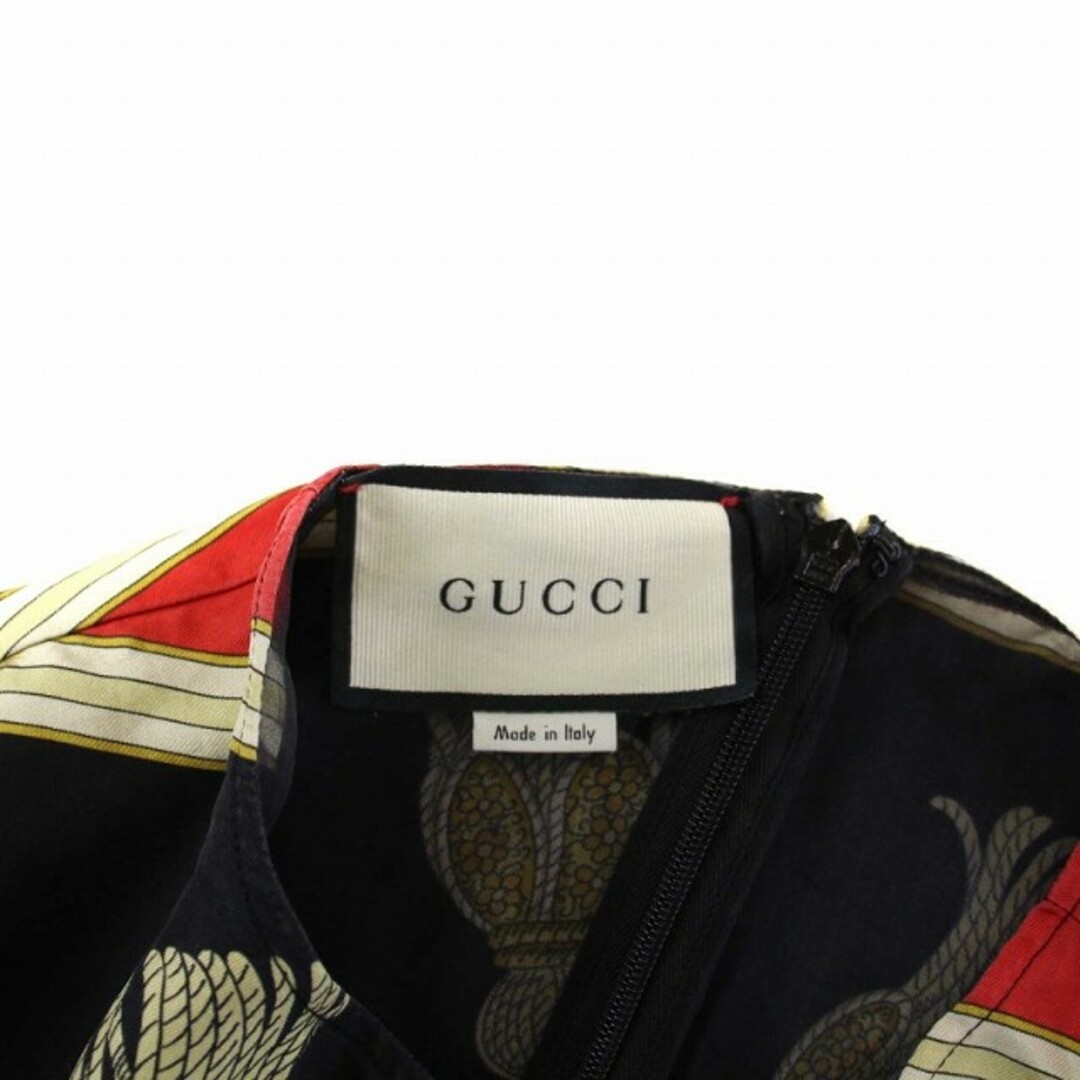 Gucci(グッチ)のグッチ 2018年製 ノースリーブワンピース ミニ 総柄 シルク100％ 黒 レディースのワンピース(ミニワンピース)の商品写真