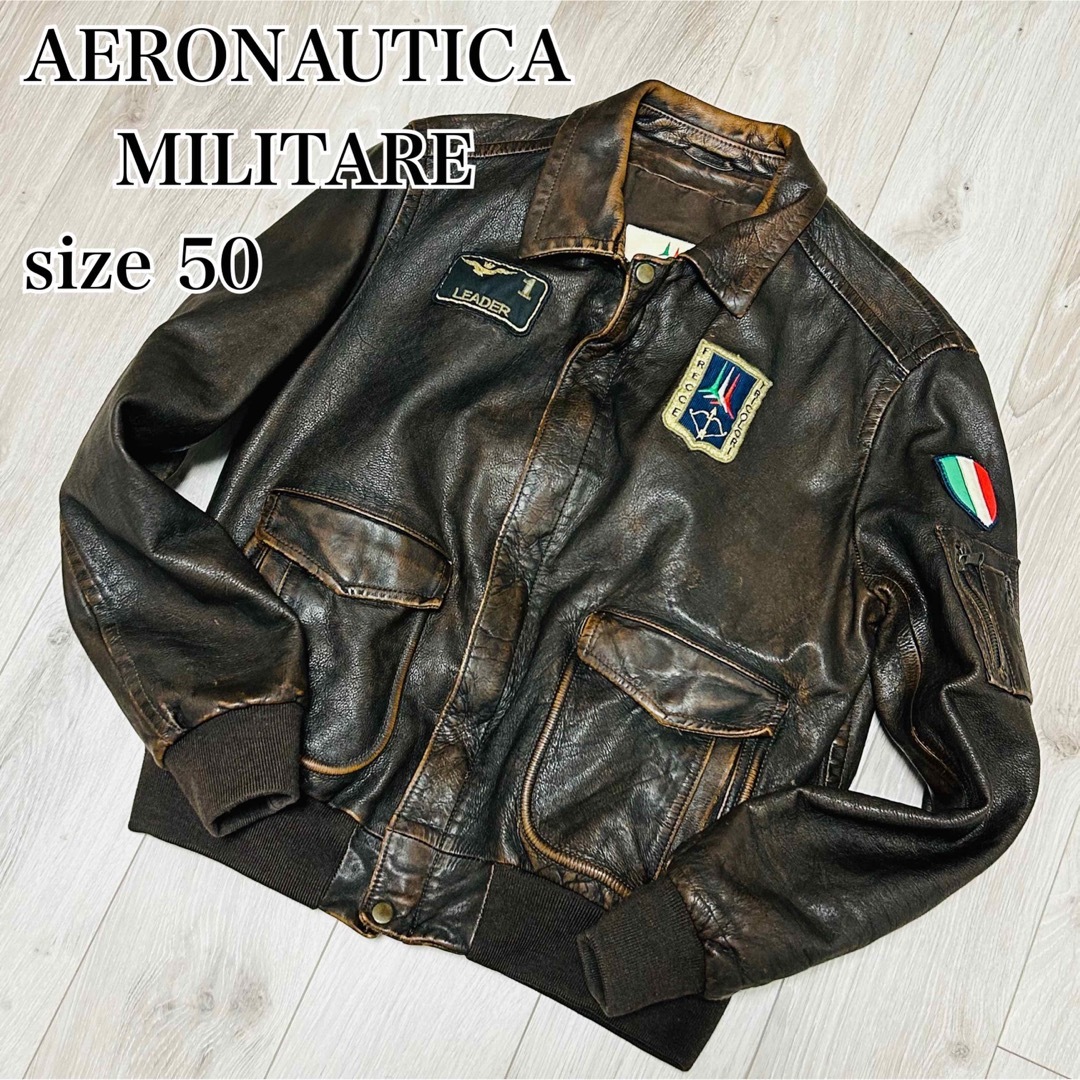 AERONAUTICA MILITARE(アエロナウティカミリターレ)の【美品】アエロナウティカミリターレ　フライトジャケット　レザージャケット　L 茶 メンズのジャケット/アウター(フライトジャケット)の商品写真