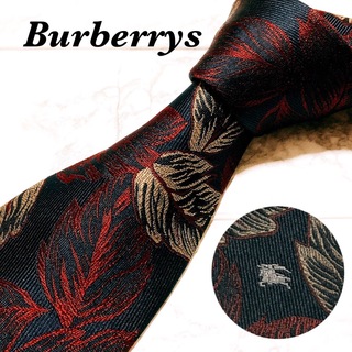 バーバリー(BURBERRY)のBUBERRYS バーバリーズ　ネクタイ　ホースロゴ　ボタニカル柄　ブラック(ネクタイ)