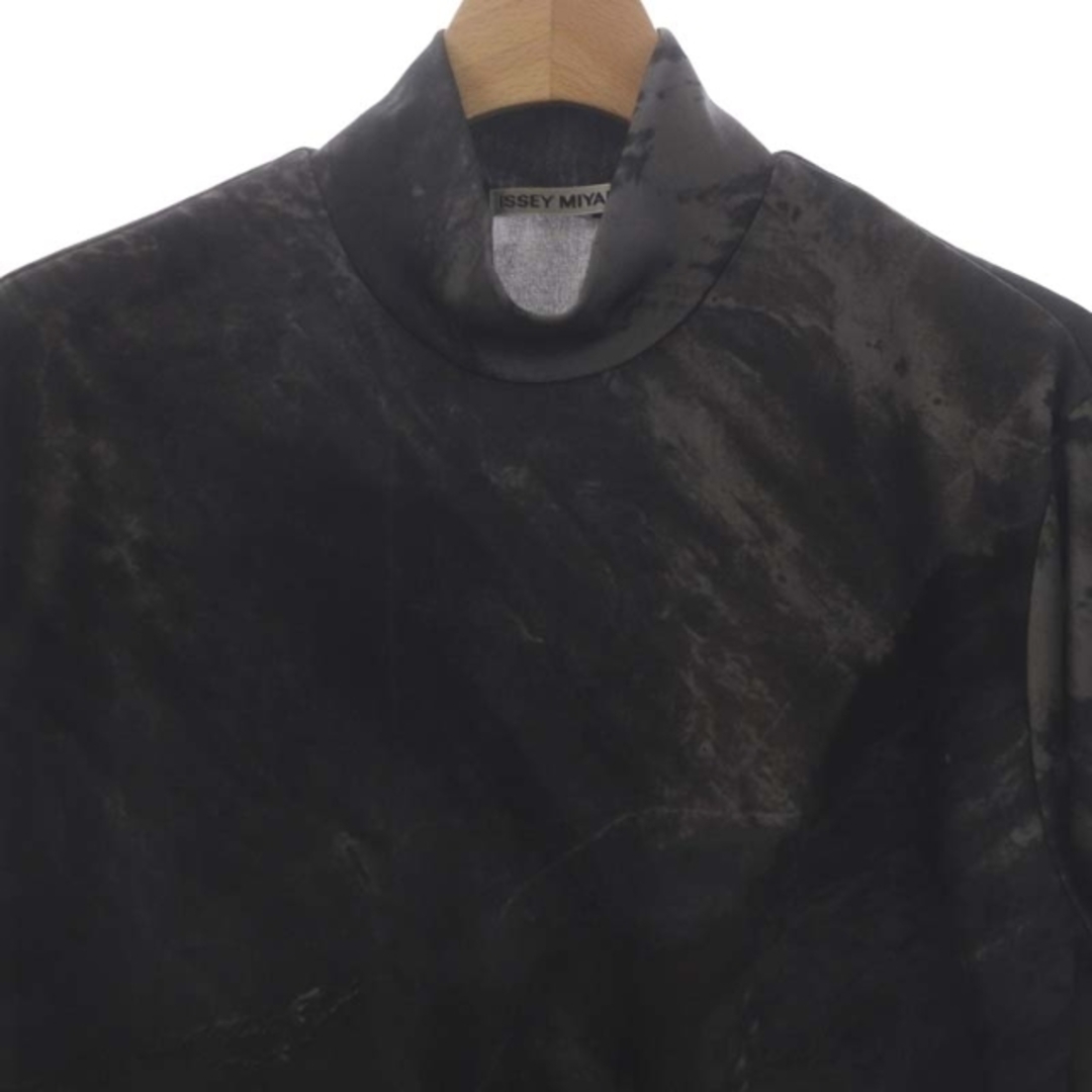 イッセイミヤケ 転写プリントハイネックトップス カットソー 長袖 M 黒