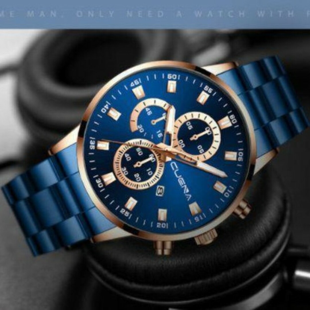 0395 新品 クロノグラフCUENA☆腕時計メンズ ステンレス メンズの時計(腕時計(アナログ))の商品写真