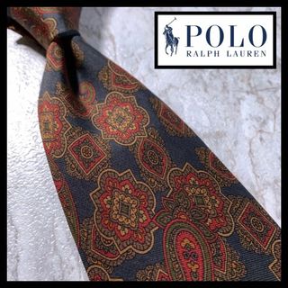 ポロラルフローレン(POLO RALPH LAUREN)のイタリア製 ラルフローレン ブランド ネクタイ ペイズリー 総柄 深緑 紺ブレ(ネクタイ)