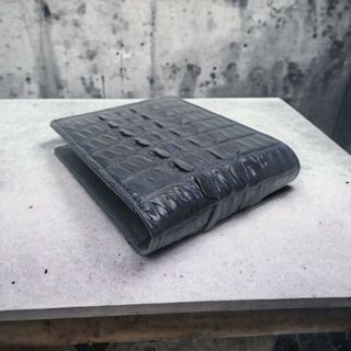 財布】本物証明証付 AT13 本革 クロコダイル 二つ折り 背 ネイビー-