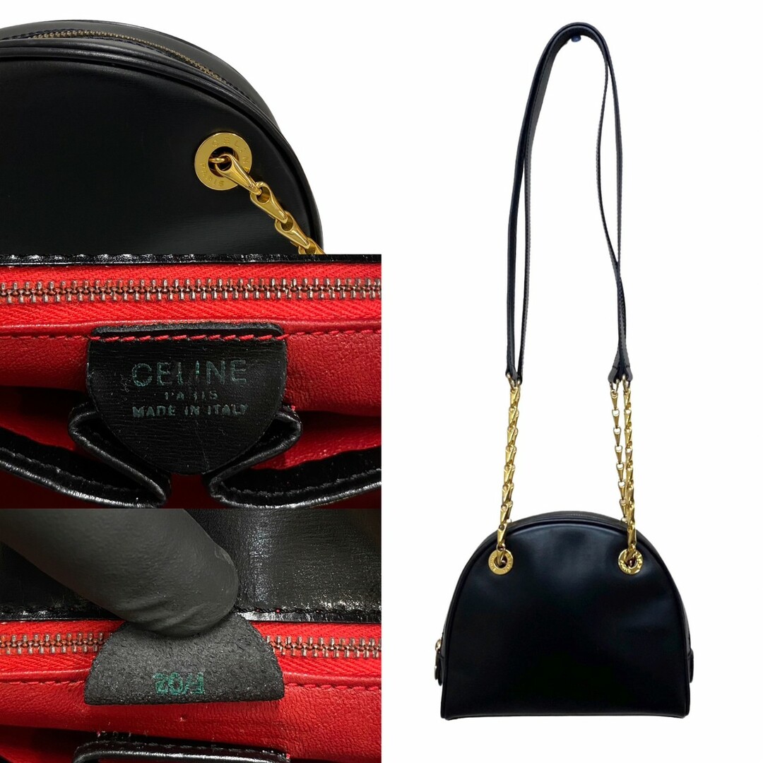 極 美品 保存袋付 CELINE セリーヌ サークルロゴ 金具 カーフ レザー 本革 セミ ショルダーバッグ ミニ トートバッグ ブラック 17392 2