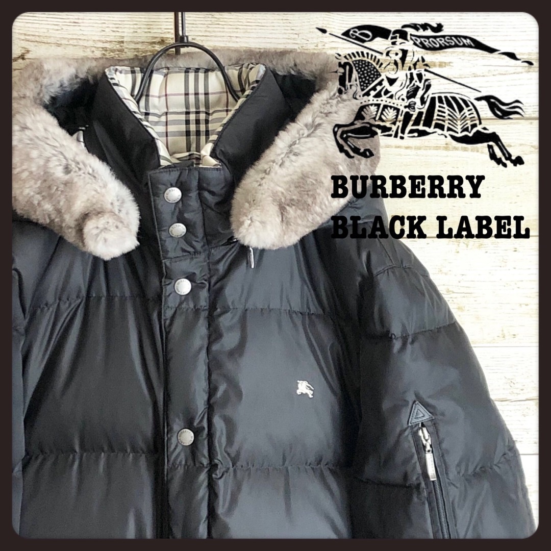 BURBERRY BLACK LABEL(バーバリーブラックレーベル)のバーバリーブラックレーベル 刺繍入り ジャケット ラビットファー メンズのジャケット/アウター(ダウンジャケット)の商品写真