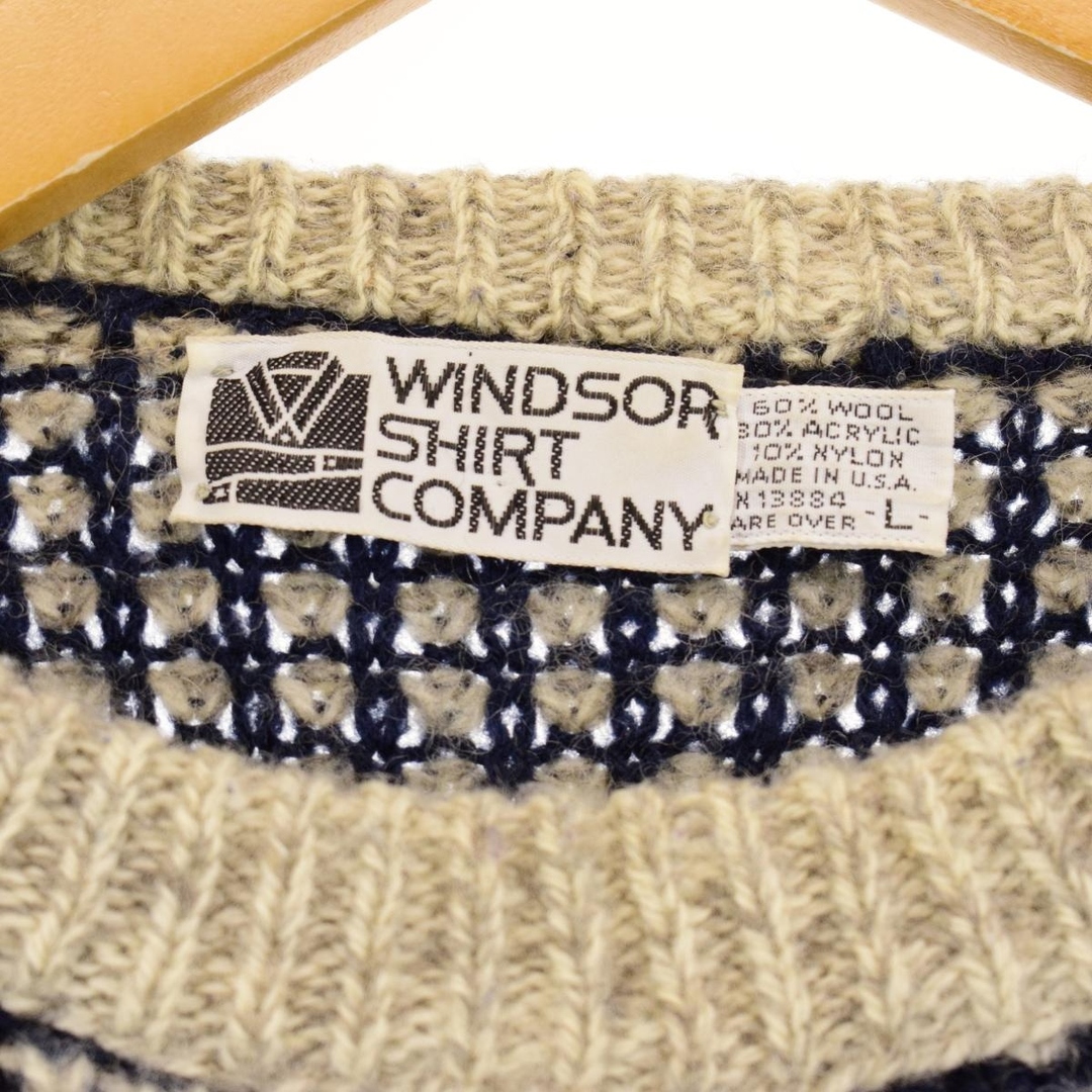 WINDSOR SHIRT COMPANY 総柄 ウールニットセーター USA製 メンズL /eaa353149 2