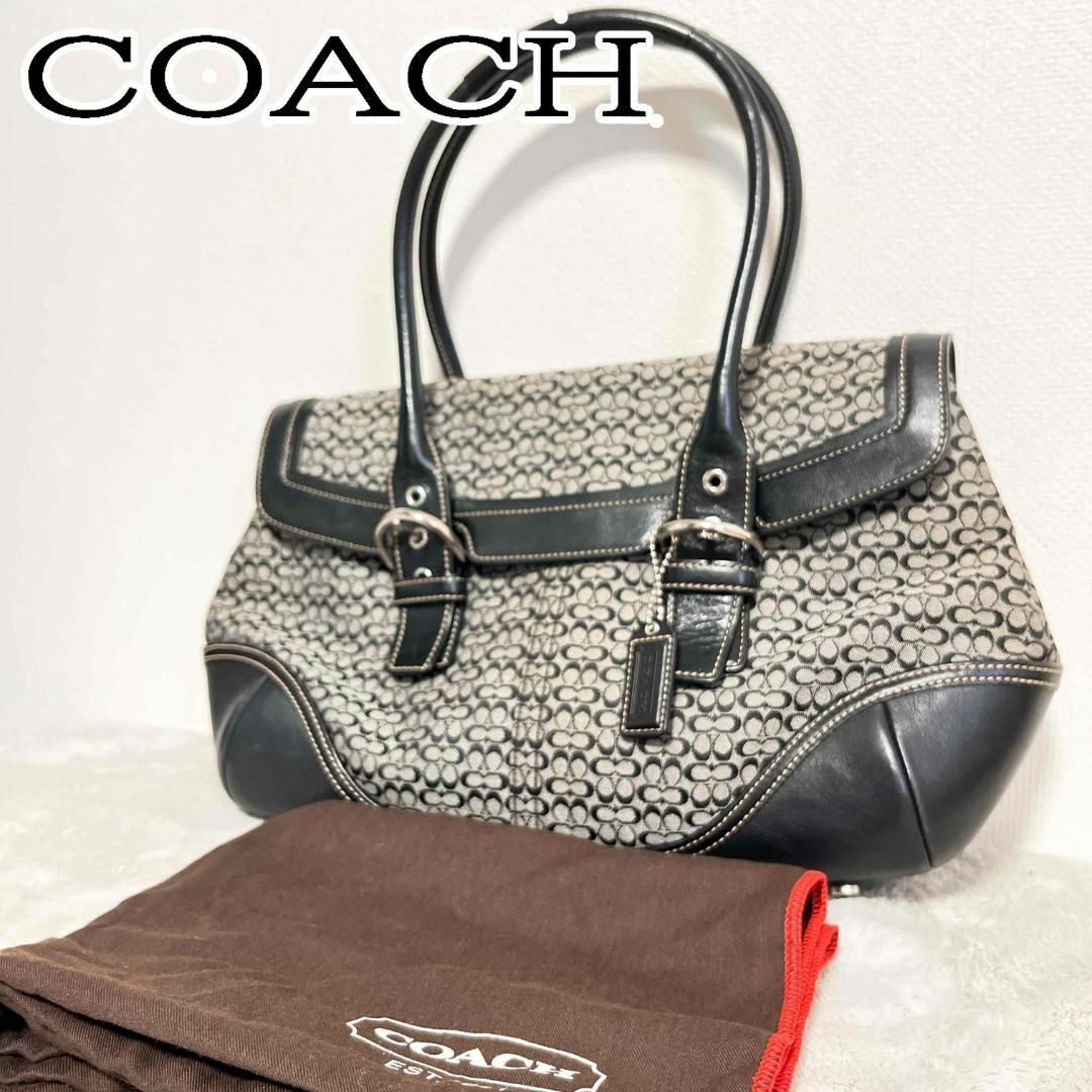 h447美品✨COACH コーチハンドバッグトートバッグブラック黒シグネチャー