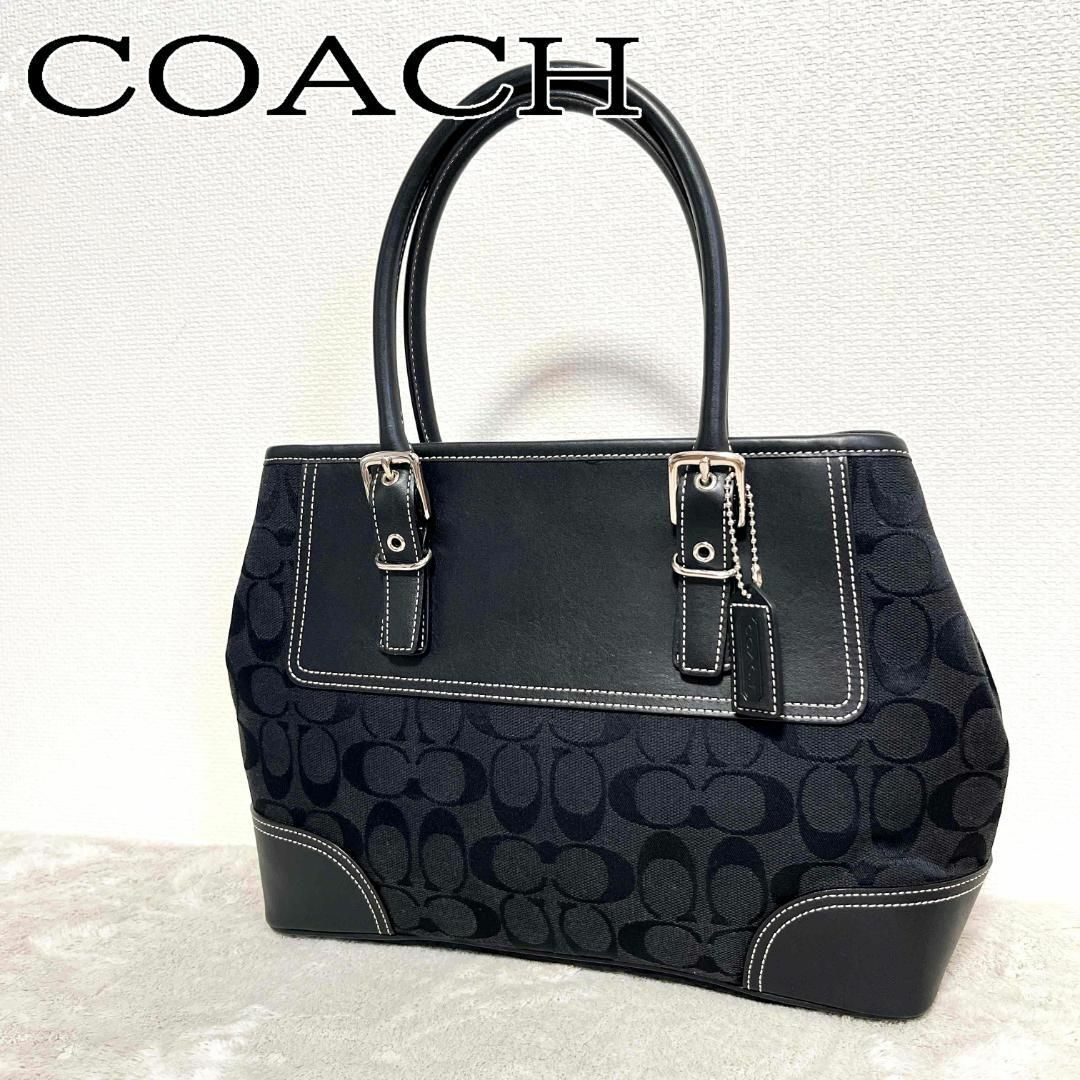 美品✨COACH コーチハンドバッグトートバッグブラック黒シグネチャー | フリマアプリ ラクマ