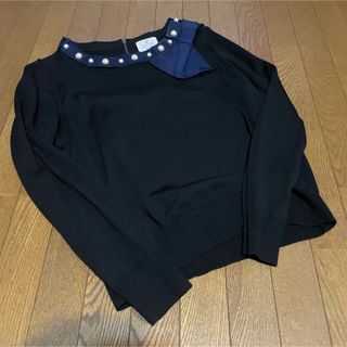 ランバンオンブルー(LANVIN en Bleu)のLANVIN en Blueランバンオンブルー　ウールニット　リボンパールニット(ニット/セーター)