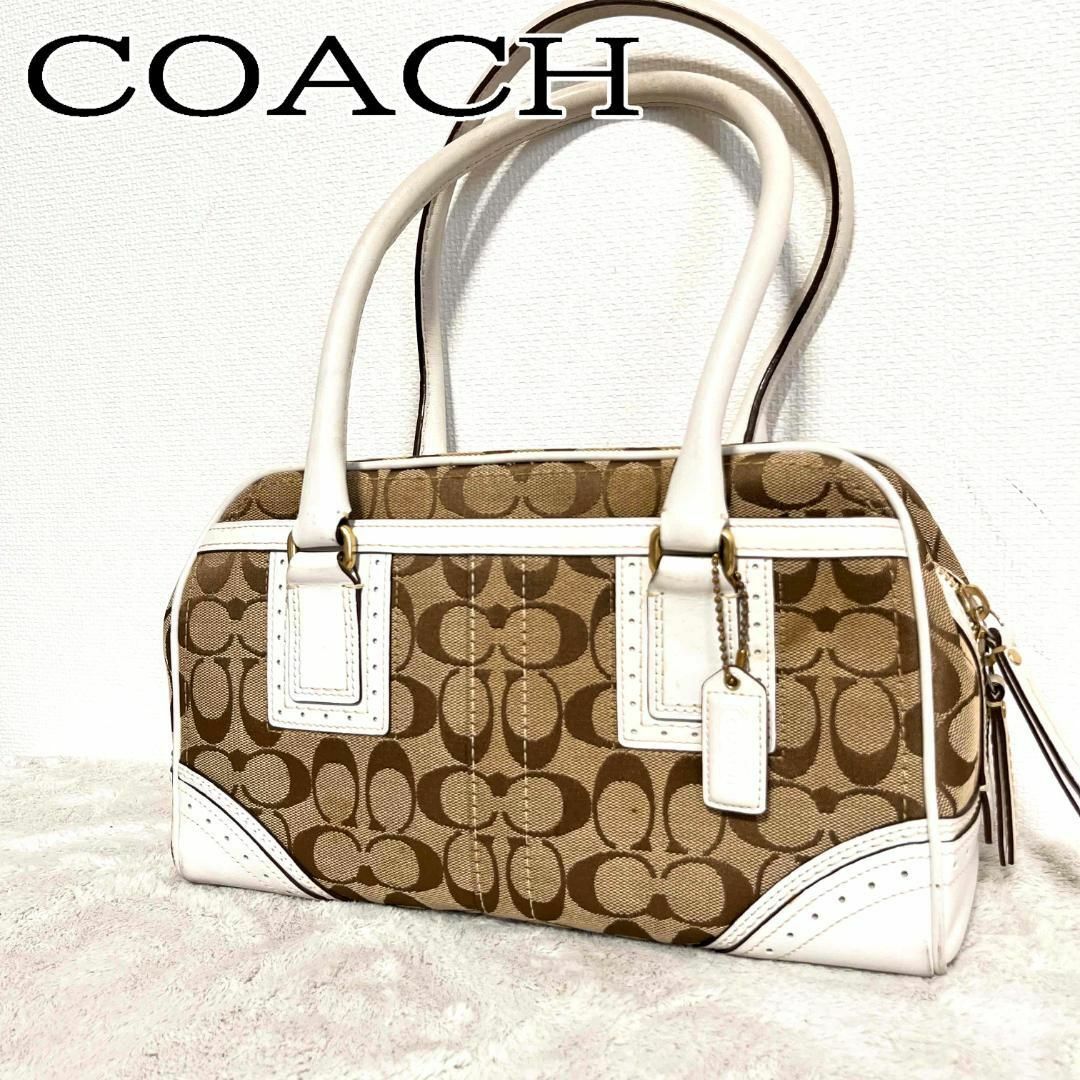 レア✨COACH コーチハンドバッグトートバッグシグネチャーブラウンホワイト