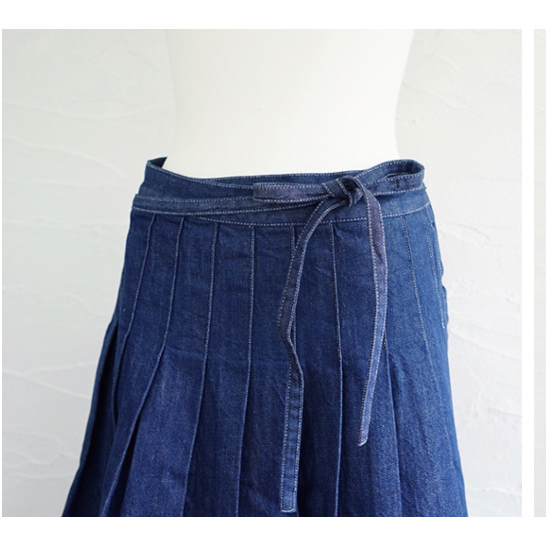 ARMEN WASHED DENIM PLEATED WRAP SKIRT