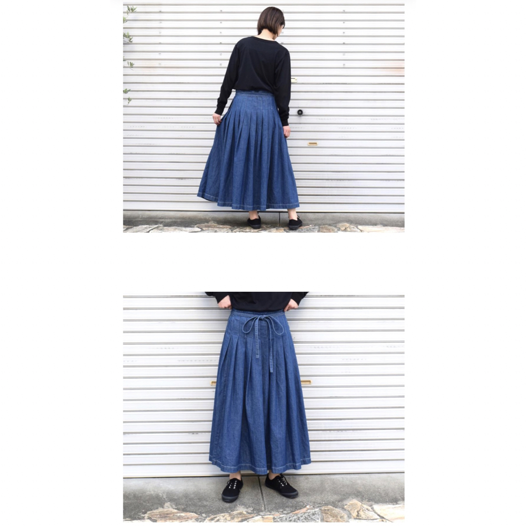 ARMEN WASHED DENIM PLEATED WRAP SKIRT