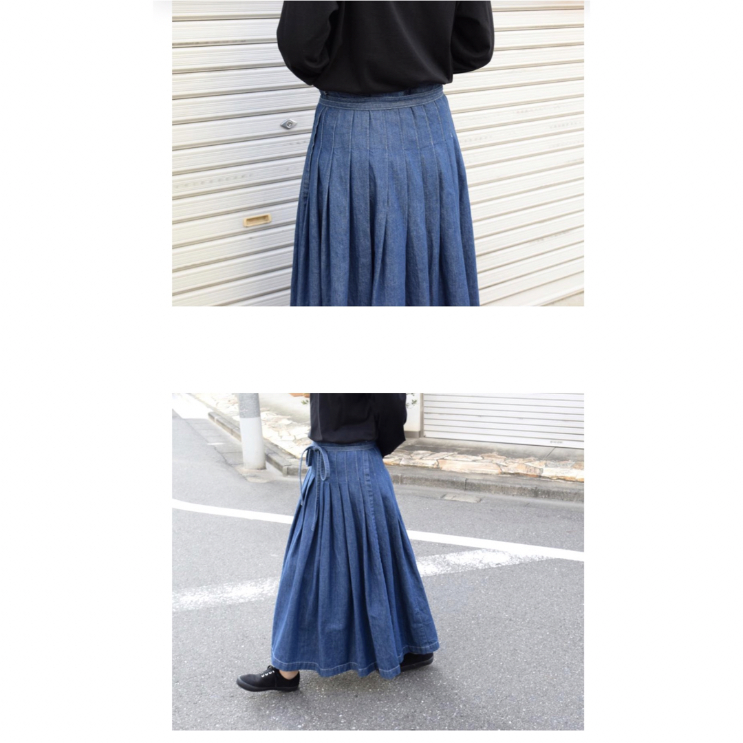 ARMEN WASHED DENIM PLEATED WRAP SKIRT