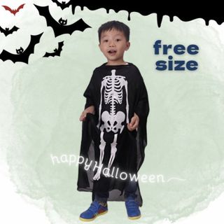 子ども ハロウィン ガイコツ コスチューム ポンチョ ワンピース 衣装 キッズ(Tシャツ/カットソー)