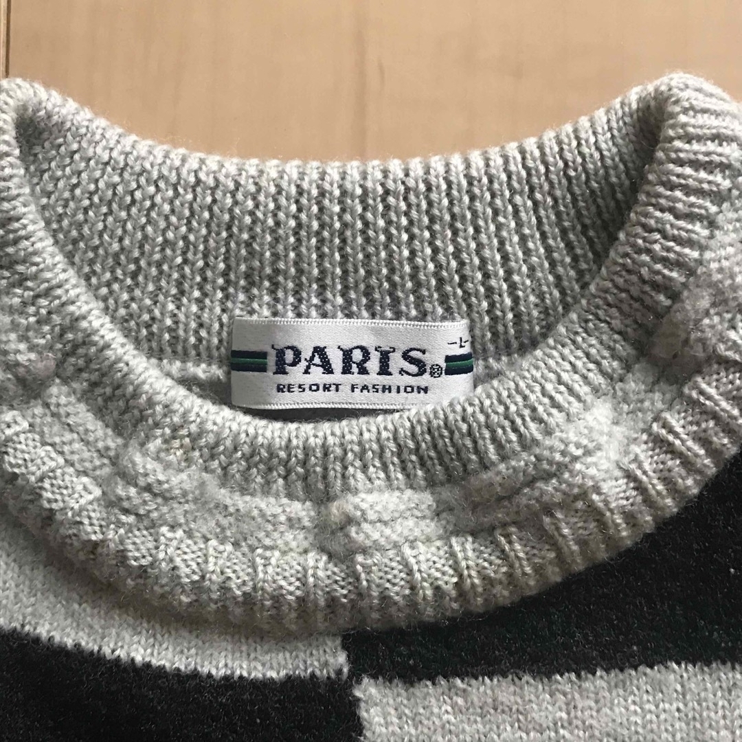 PARIS(パリス)のPARIS ニット　セーター　メンズ　グレー×ブラック　格子柄　市松模様 メンズのトップス(ニット/セーター)の商品写真