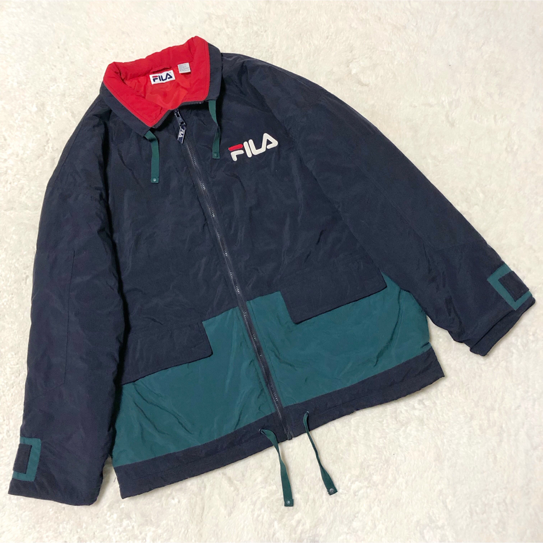 90s FILA フィラ 中綿ブルゾン ナイロンジャケット ビッグロゴ L