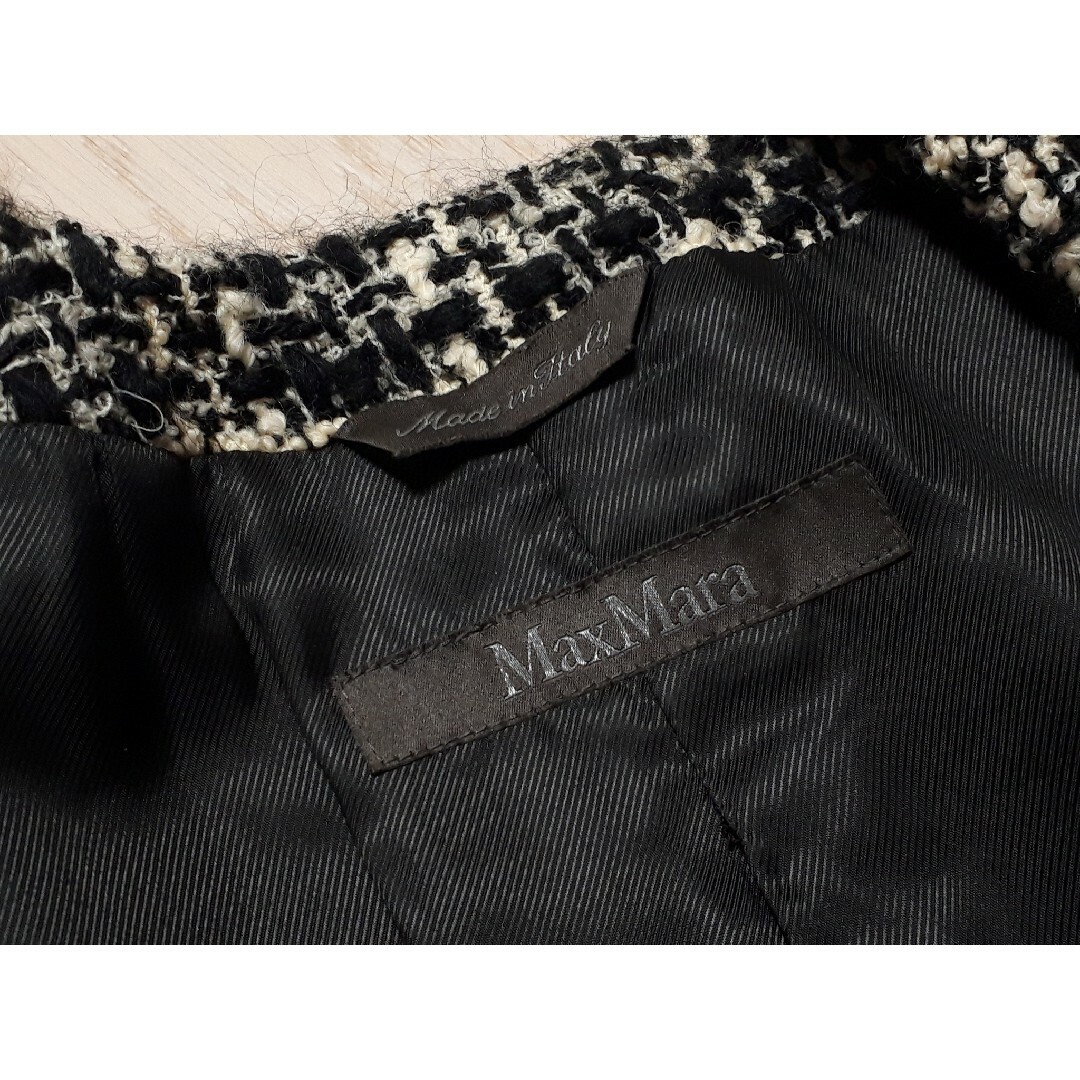 美品✨Max Mara 近年モデル ツイード　ノーカラー　コート 40 Lサイズ