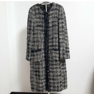 美品✨Max Mara 近年モデル ツイード　ノーカラー　コート 40 Lサイズ