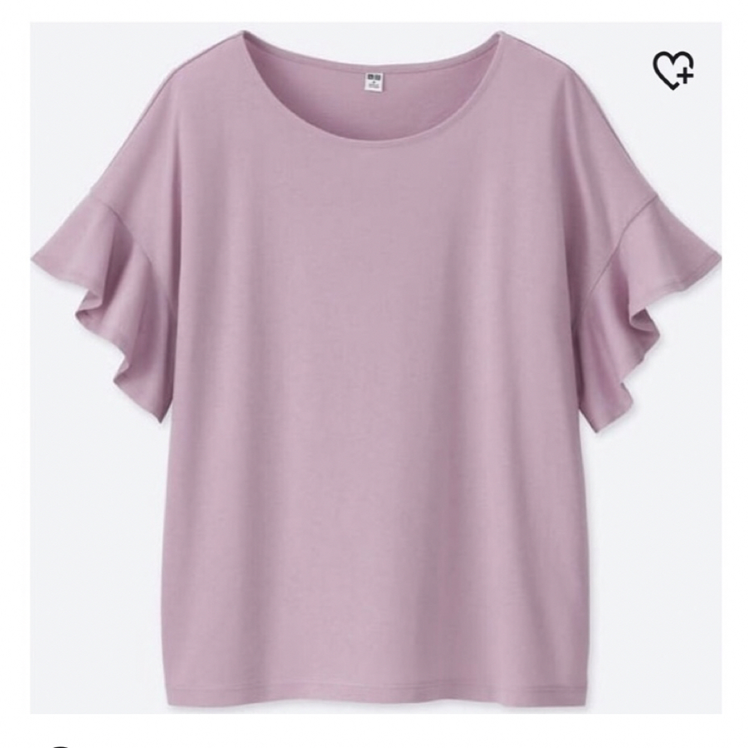 UNIQLO(ユニクロ)のUNIQLO フリルスリーブT 半袖 パープル ピンク Sサイズ レディースのトップス(Tシャツ(半袖/袖なし))の商品写真