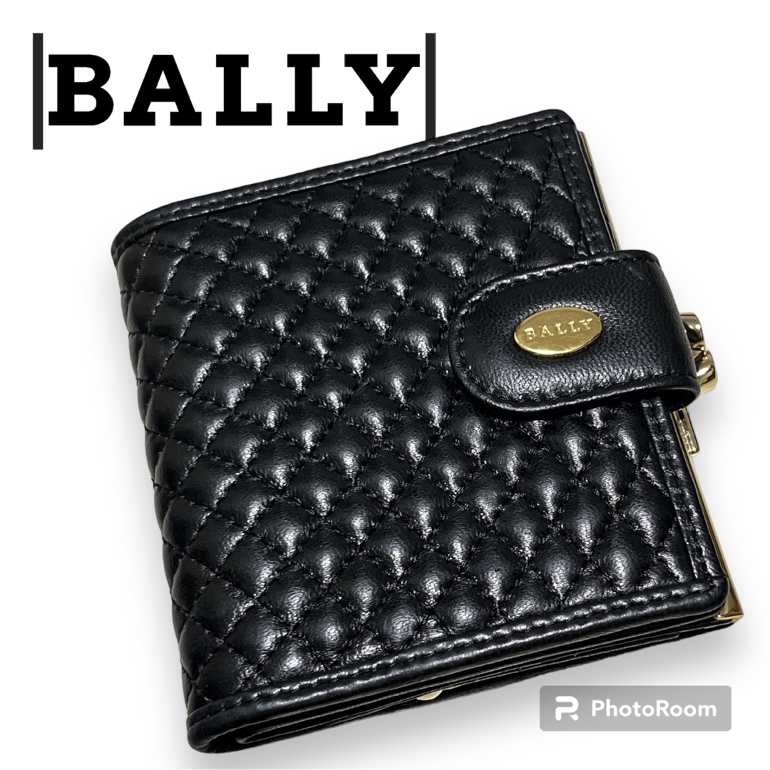 極美品 BALLY マトラッセ キルティングレザー がま口 2つ折財布