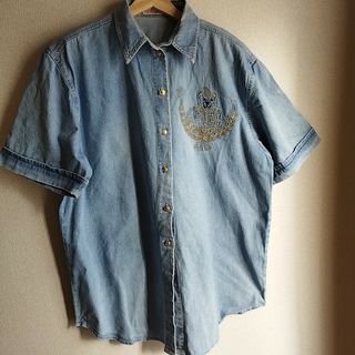 ハフ(HUF)の古着　dolores　半袖デニムシャツ　熊刺繍(シャツ/ブラウス(半袖/袖なし))