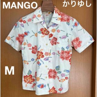 マンゴ(MANGO)の【美品】MANGO Okinawa Original かりゆし　白地に花柄(シャツ/ブラウス(半袖/袖なし))