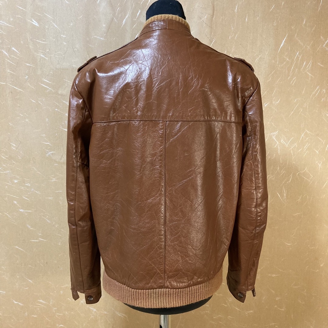 70s USA製 LONDON FOG シングルライダース レザー 白金タグ 茶-