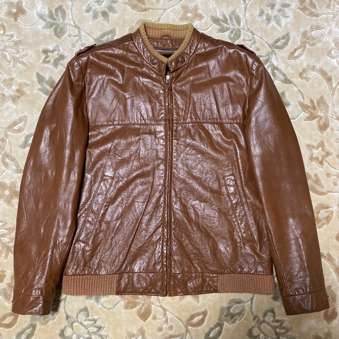 70s USA製 LONDON FOG シングルライダース レザー 白金タグ 茶-