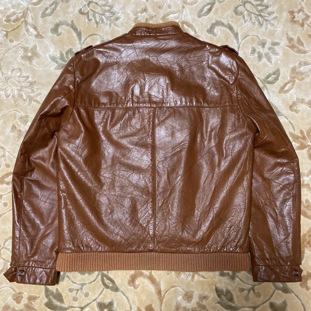 70s USA製 LONDON FOG シングルライダース レザー 白金タグ 茶-