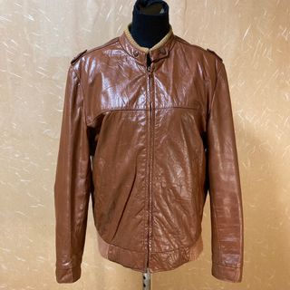 ロンドンフォグ(LONDONFOG)の70s USA製 LONDON FOG シングルライダース レザー 白金タグ 茶(ライダースジャケット)