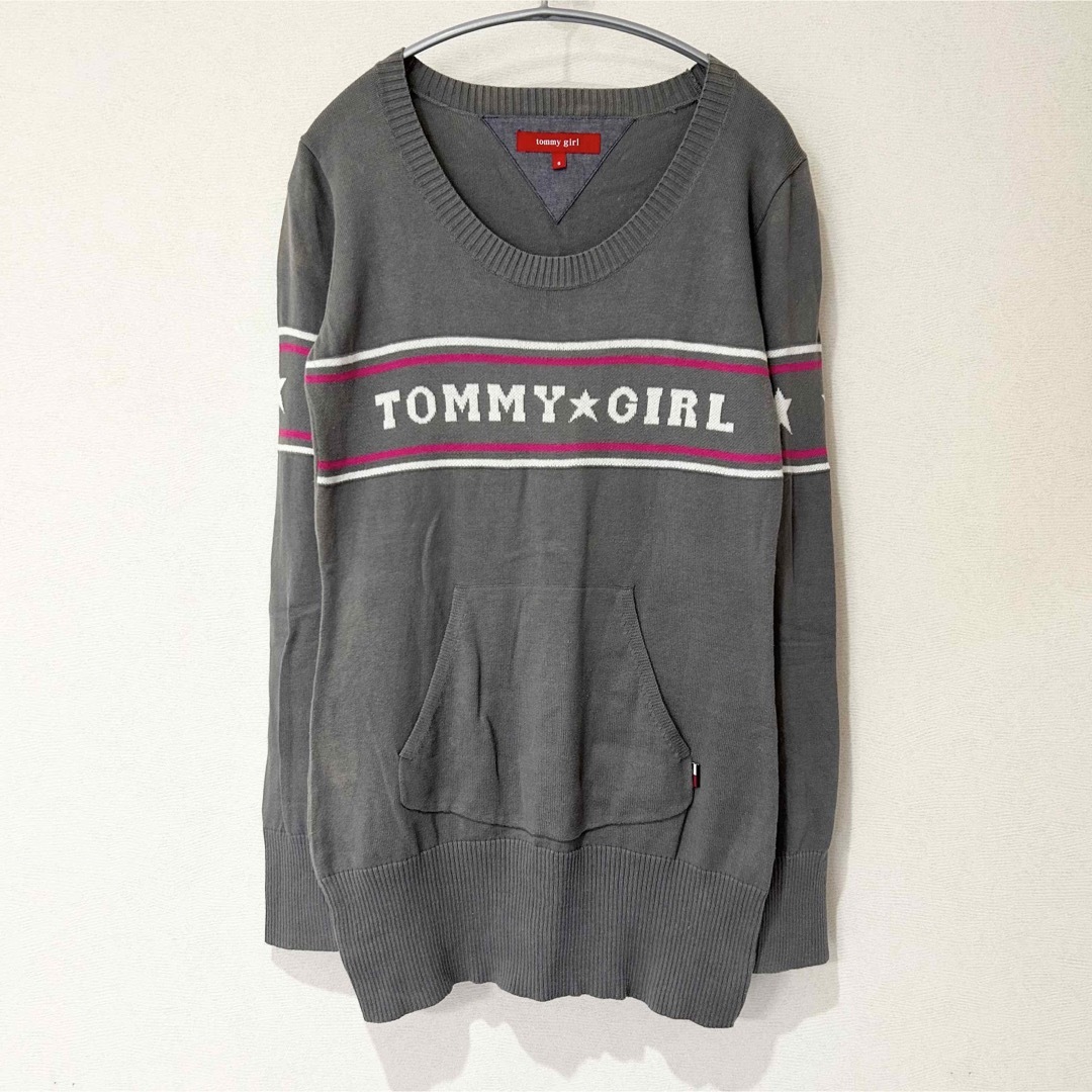 tommy girl(トミーガール)のTOMMY GIRL トミー セーター ロング丈 グレー ピンク S レディースのトップス(ニット/セーター)の商品写真