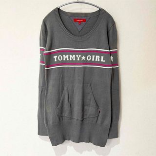 トミーガール(tommy girl)のTOMMY GIRL トミー セーター ロング丈 グレー ピンク S(ニット/セーター)