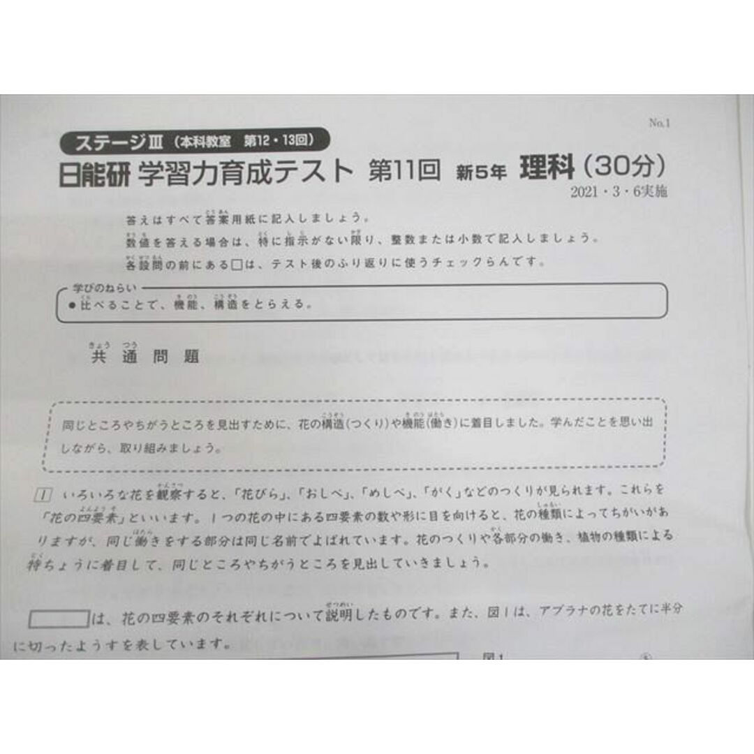 VF12-017 日能研 小5 ステージIII 学習力育成テスト 第11/12回 2021年3月6/20日実施 国語/算数/理科/社会 33m2D