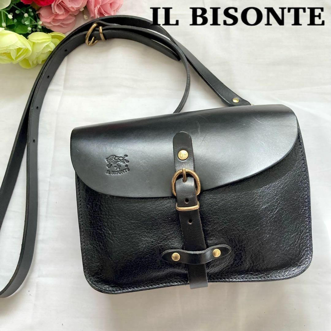 極美品✨IL BISONTE イルビゾンテ ショルダーバッグ 本革 ブラック 黒