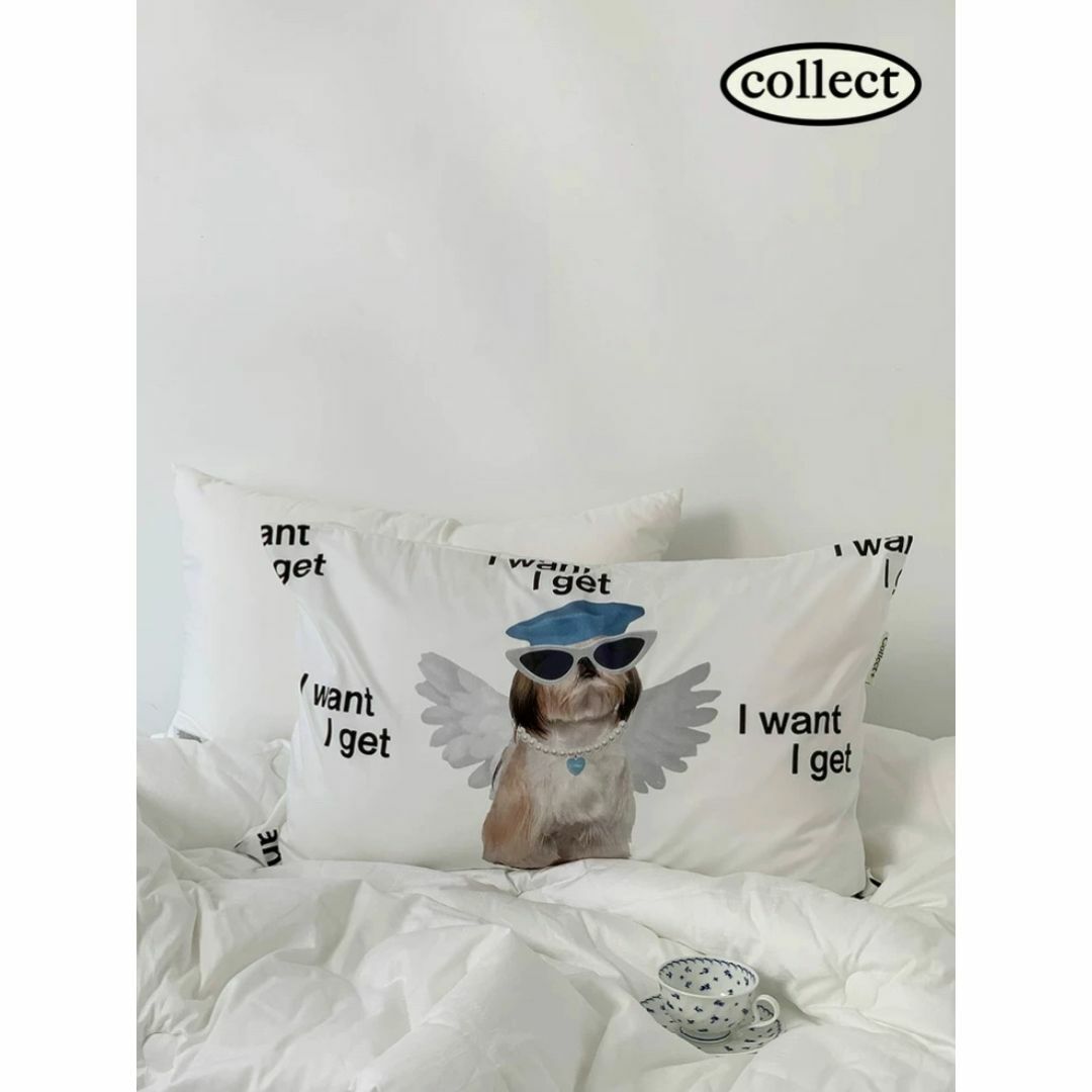 BEAMS(ビームス)のCollect+ dog 実写 犬柄 長方形 大判 枕カバー ホワイト インテリア/住まい/日用品の寝具(枕)の商品写真