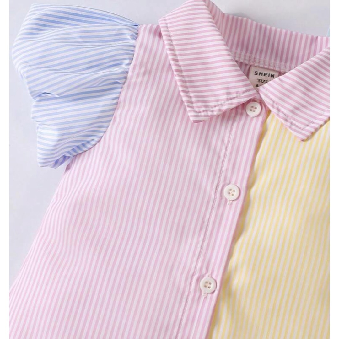 ベビー 縞模様プリント カラーブロック パフスリーブ シャツドレス & バッグ キッズ/ベビー/マタニティのベビー服(~85cm)(ワンピース)の商品写真