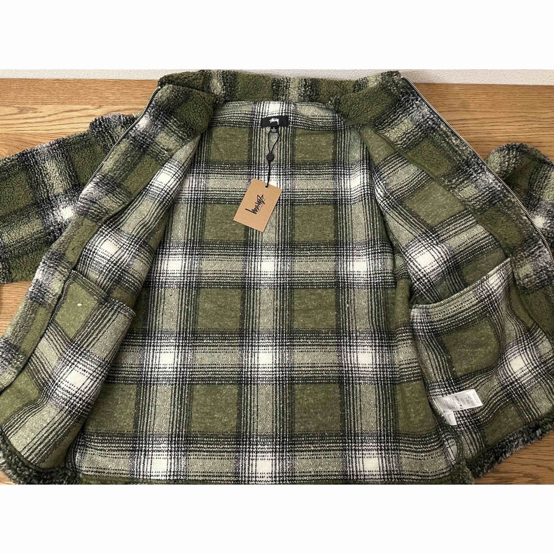 STUSSY SHADOW PLAID SHERPA ZIP SHIRTサイズL