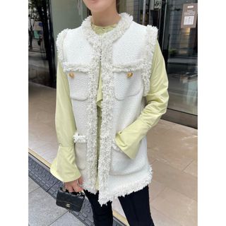 ヘヨン　tweed gilet / white(ベスト/ジレ)