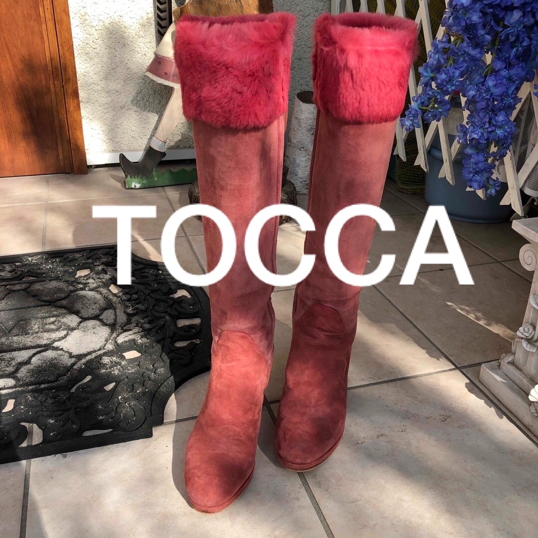 【TOCCA・美品◎】ピンク　ラビットファー　リボン付　スウェード　本革　ブーツ