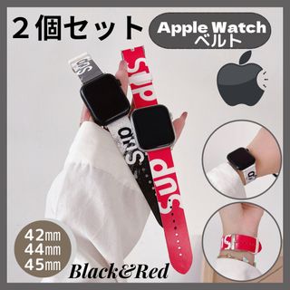 アップルウォッチ ベルトapple watch 42.44.45㎜ 赤 黒(ラバーベルト)